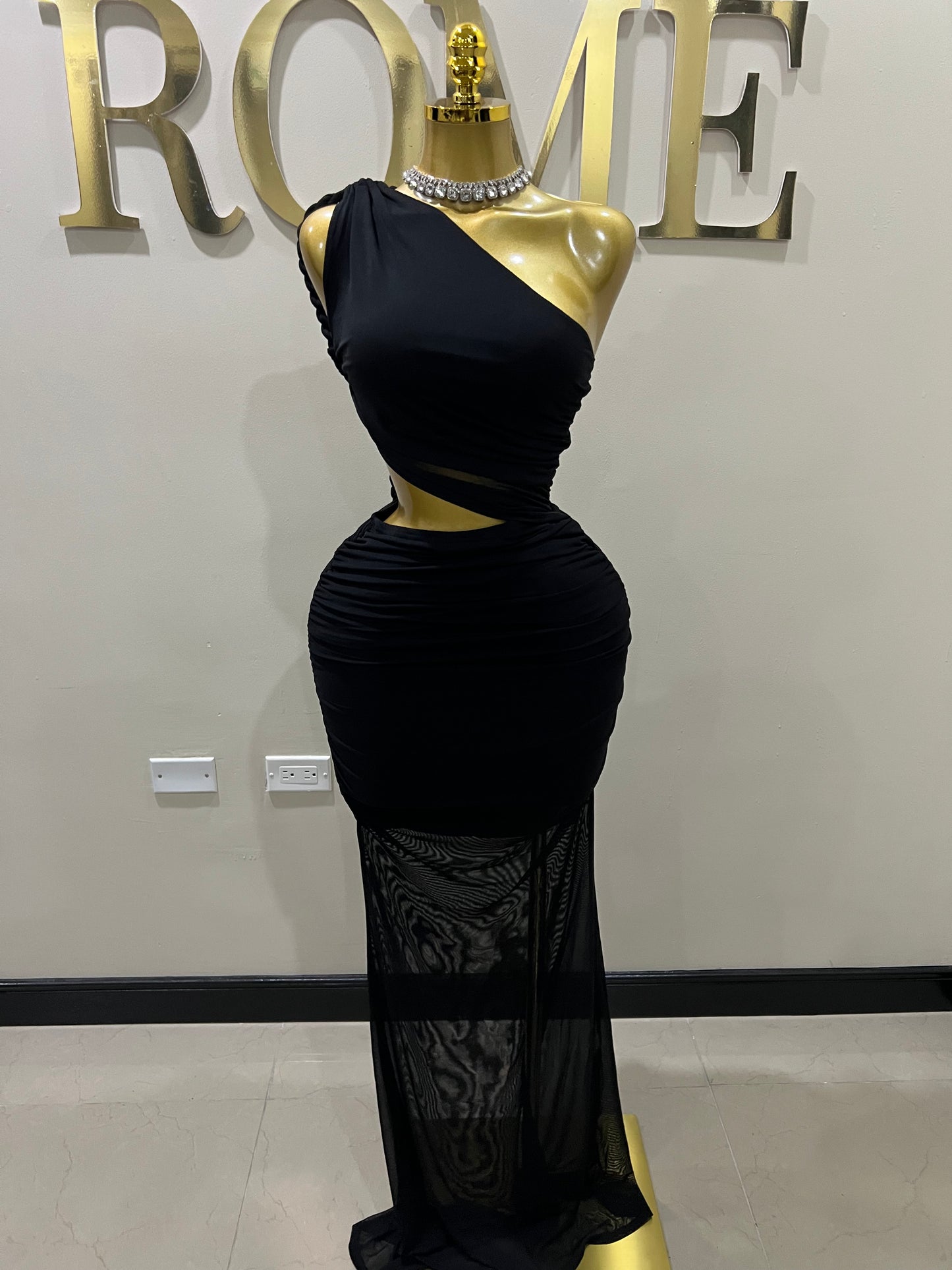 Emma Giselle Mesh Rope Dress (Black)