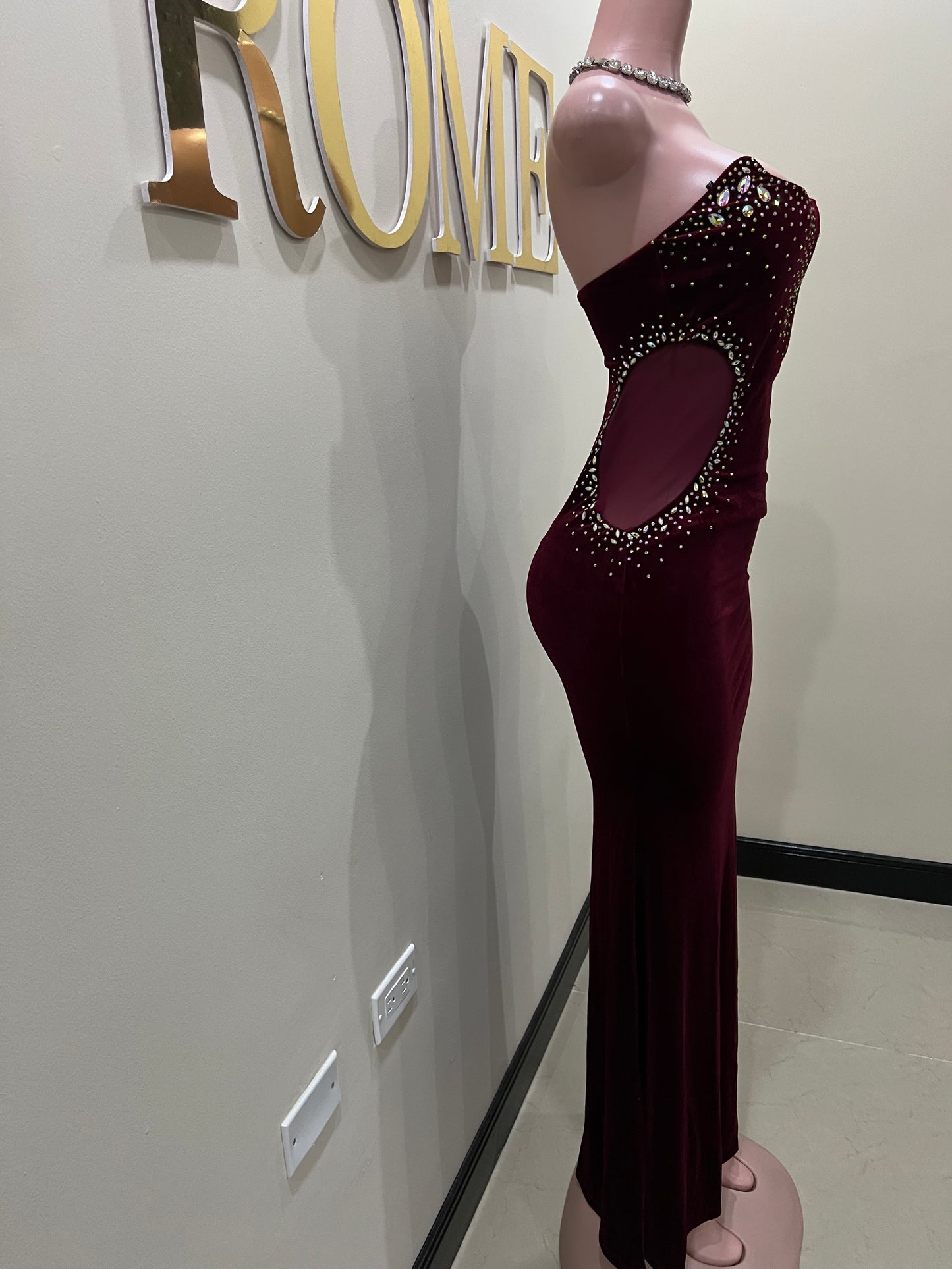 Chloe Colourful Crystal  Dress (Burgundy)