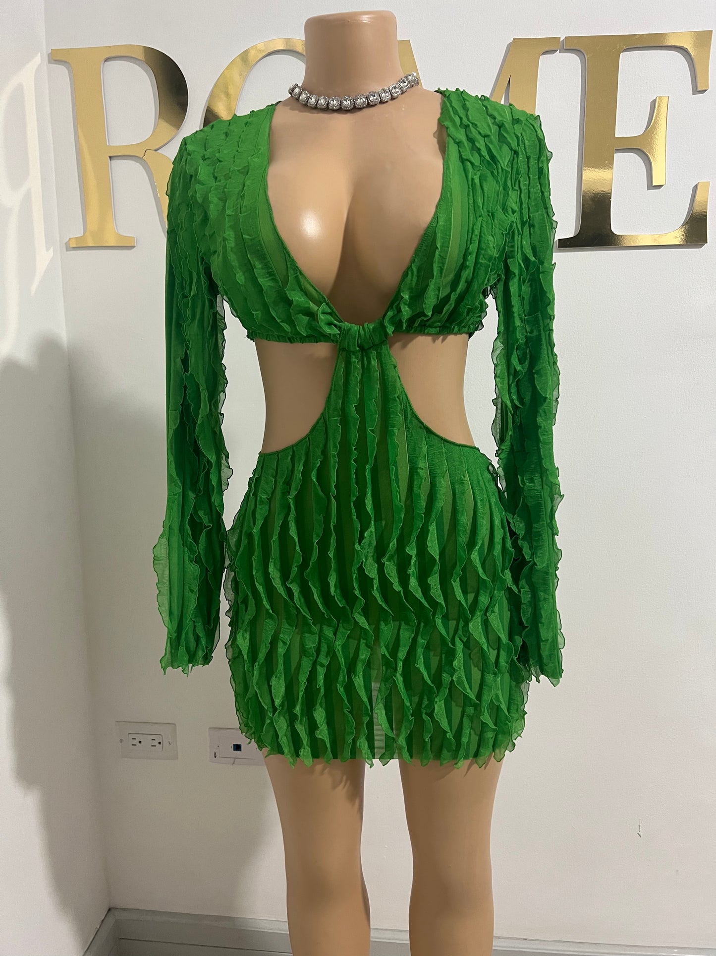 Lily Long Sleeve Mini Dress (Green)