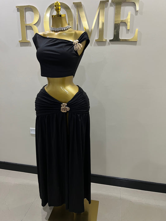 Nara Petal 2 Pcs Skirt Set (Black)