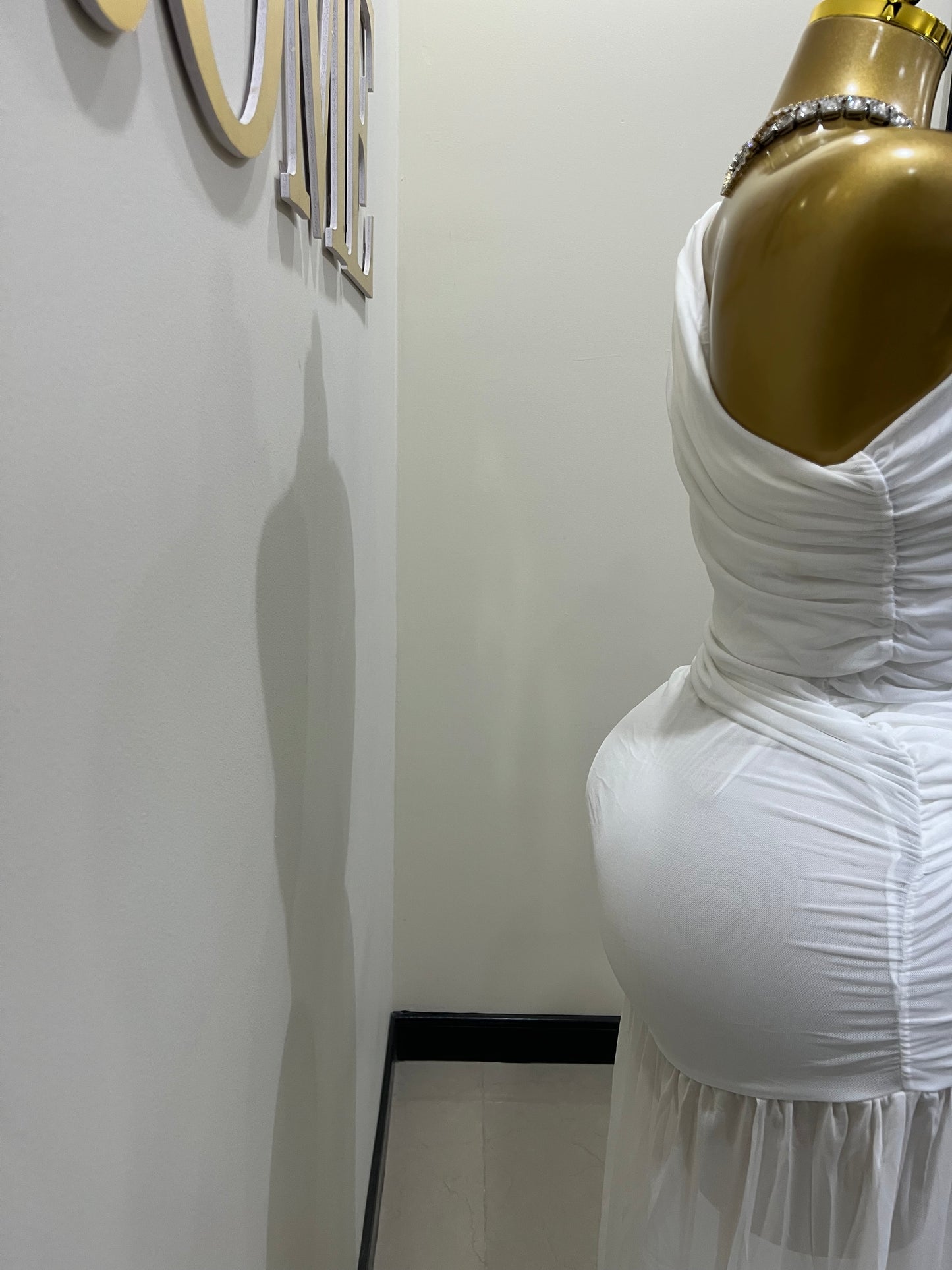 Nara Michelle Angle Mesh Split Dress (White)