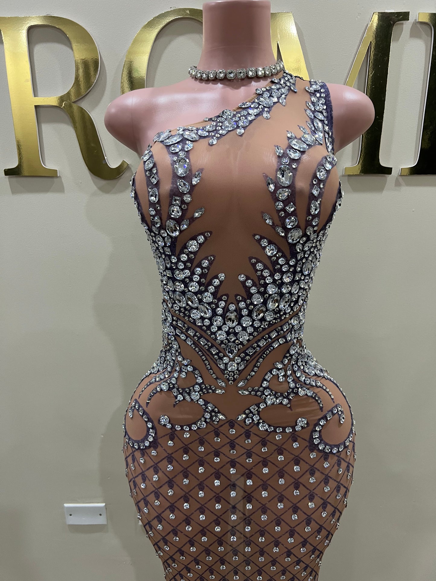 Tavia Gemstone Mesh Gown