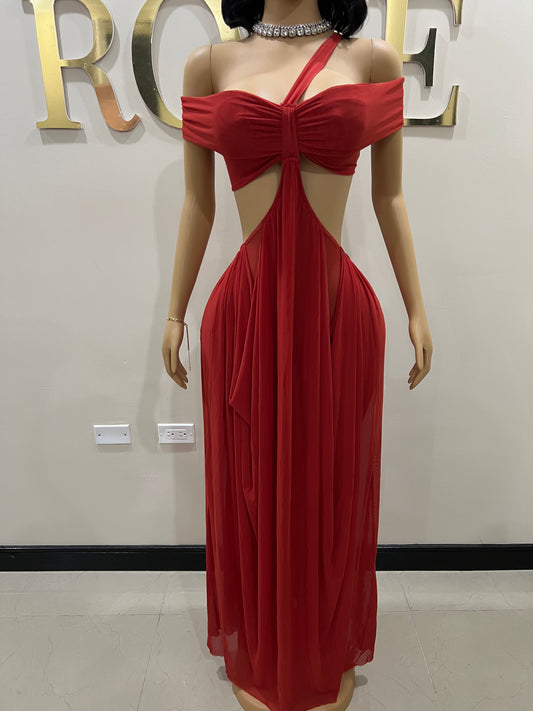 Ruby Mesh Dress (Brick Red)