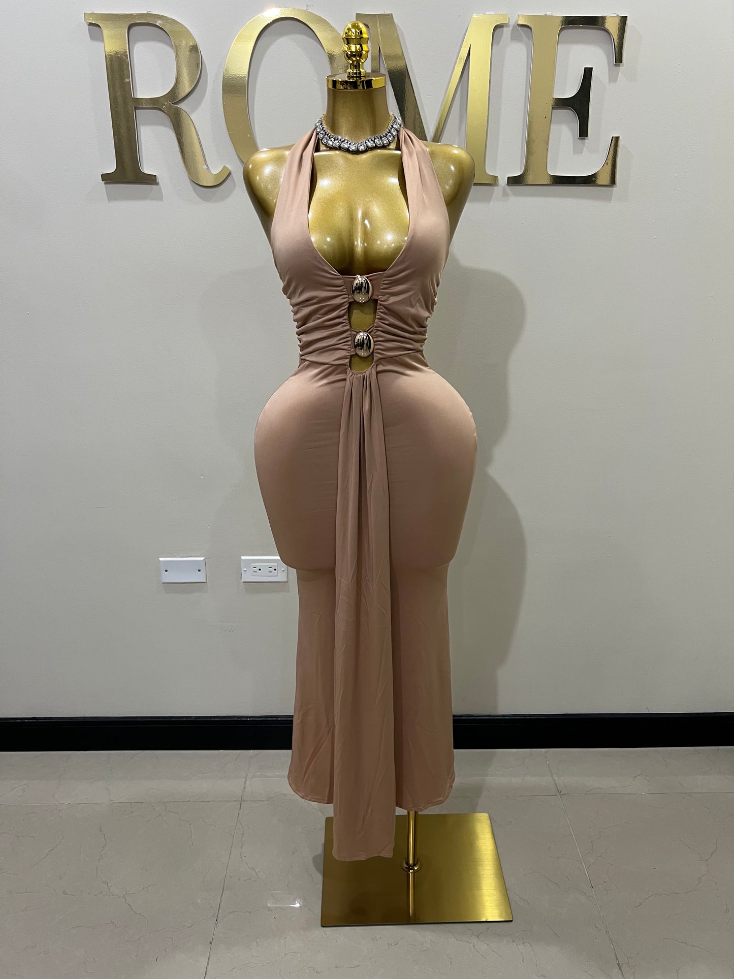 Chinelle Nara Vibe Halter Button Dress (Brown)