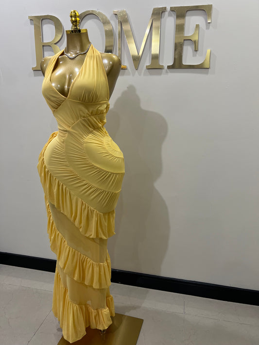 Courtili Ruffle Mesh Dress (Yellow)