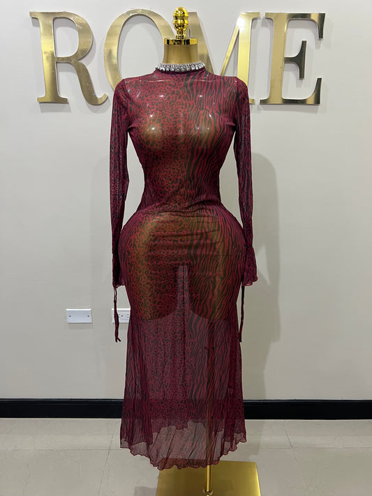 Adalaine Open Back Dress (Burgundy)