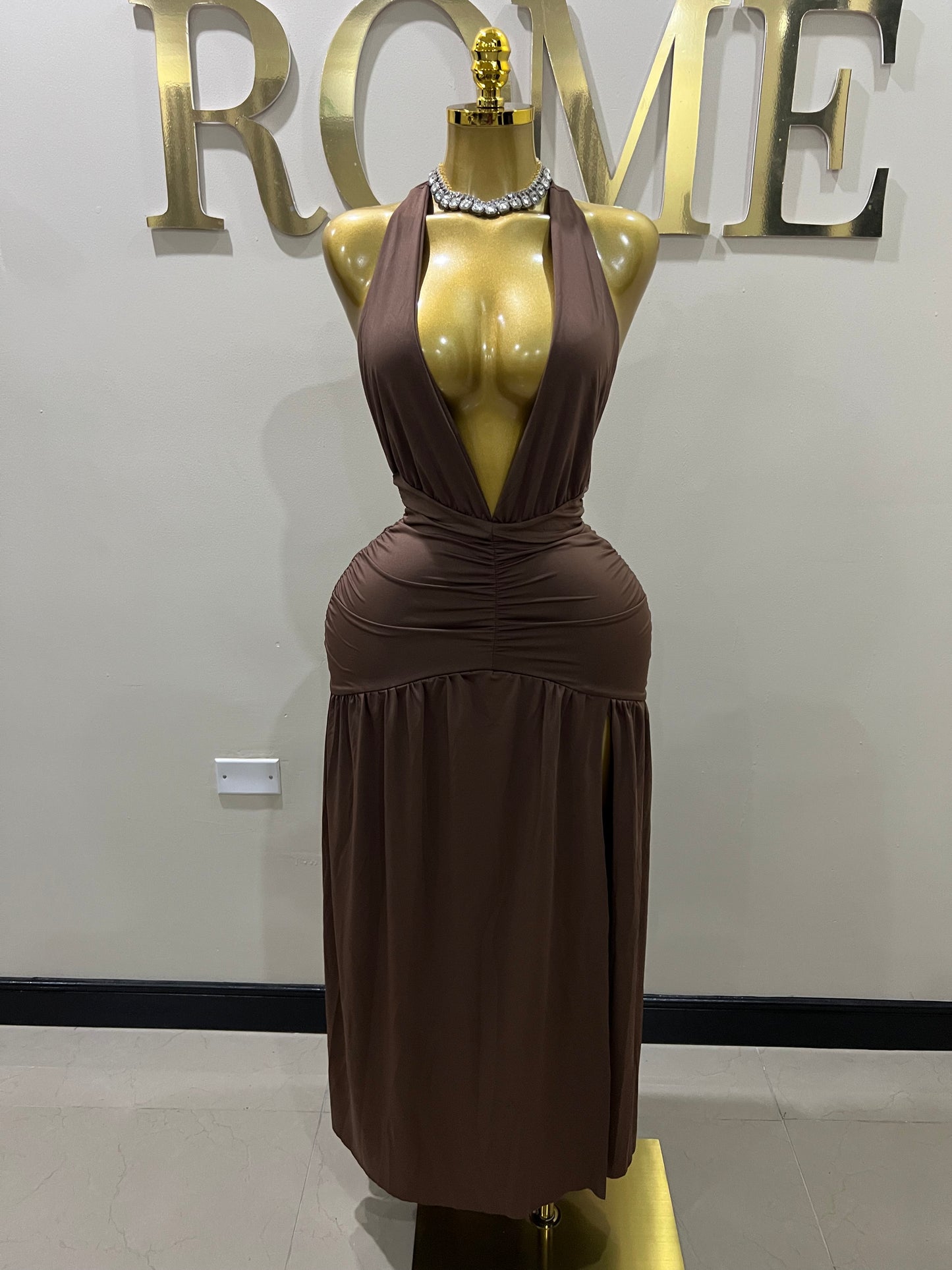 Nichelle Vibe Nara Halter Dress (Brown)