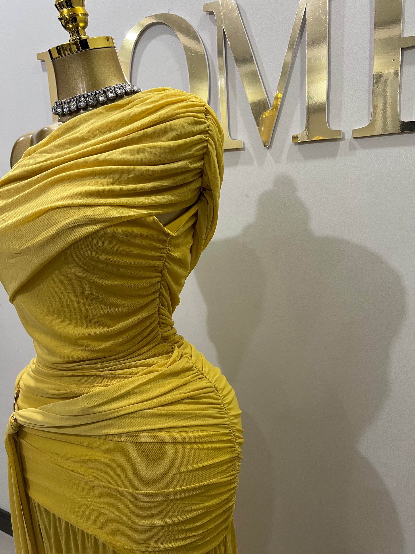 Nara Michelle Angle Mesh Split Dress (Yellow)