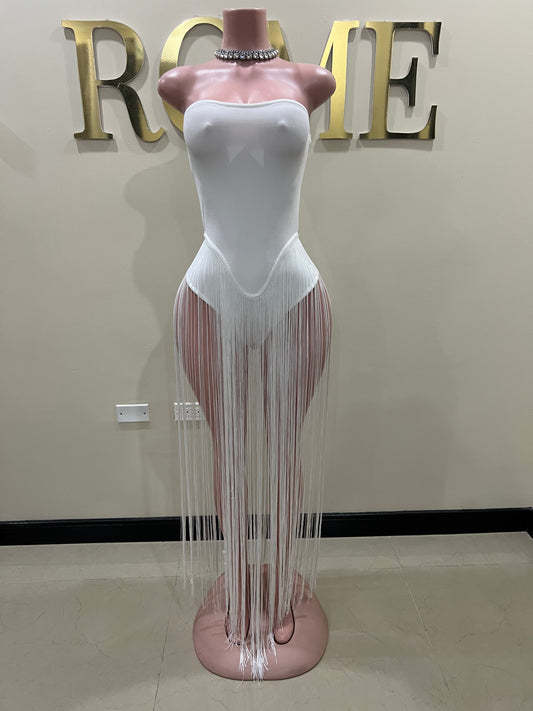 Simone Fringe Bandage Bodysuit (White)