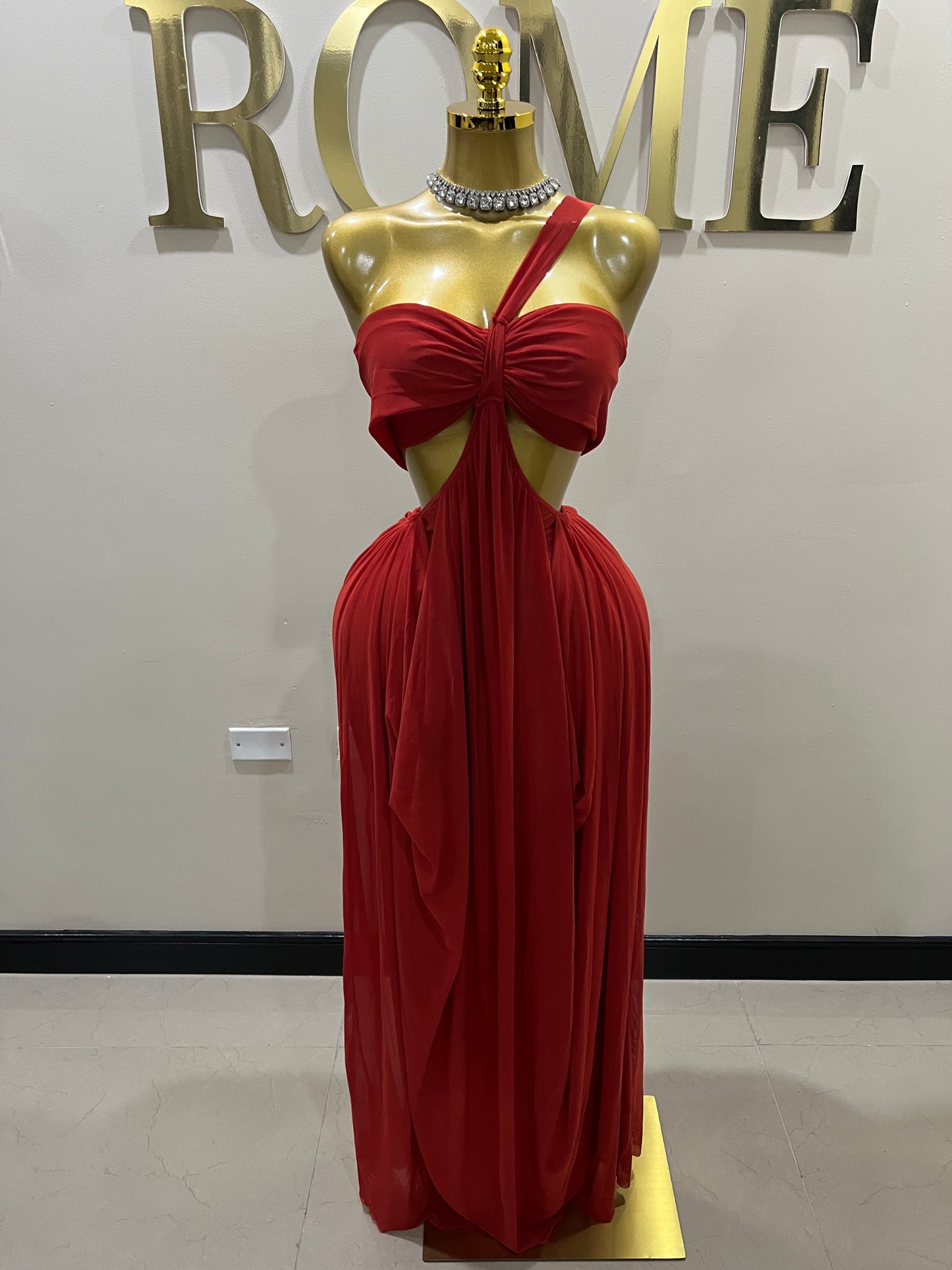 Ruby Mesh Dress (Brick Red)