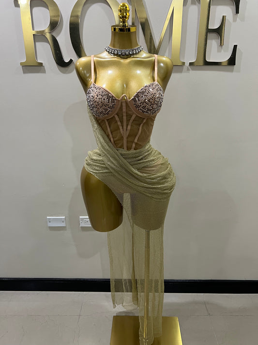 Dani Mesh Dress (Brown - gold)