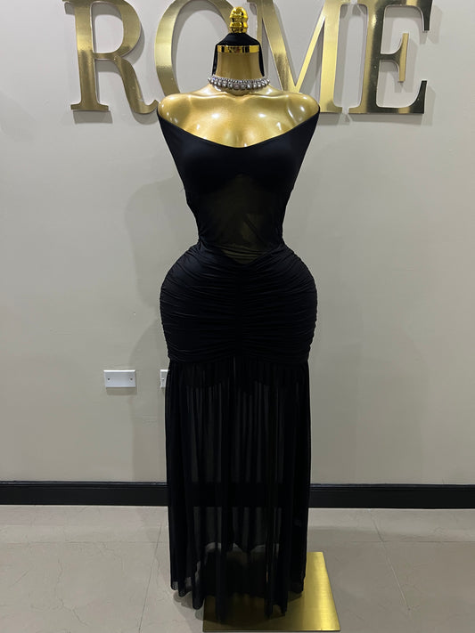 Off Shoulder Nara Split Dress with Scarf (Black)