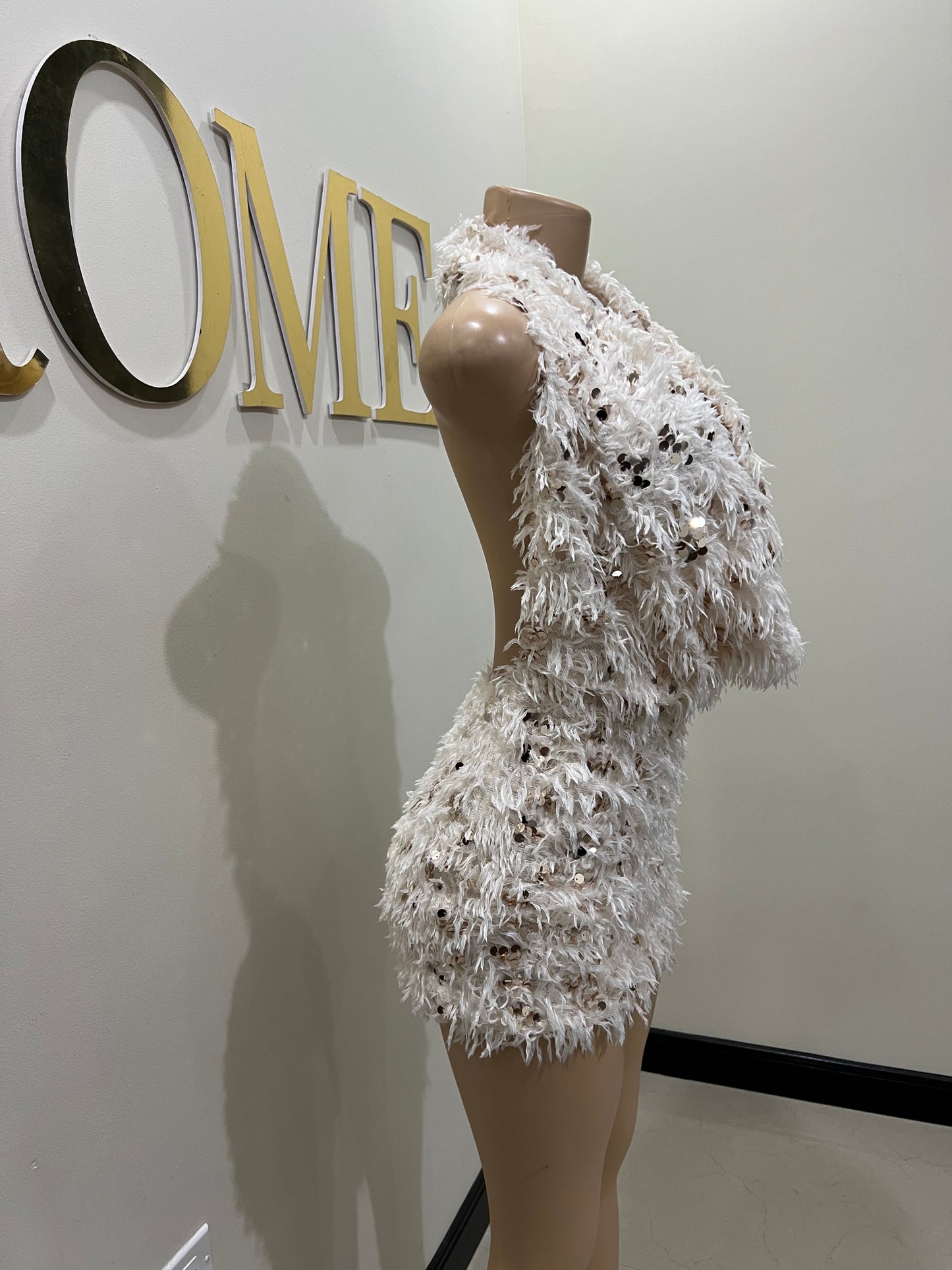 Cassie Fur Dress (Beige)