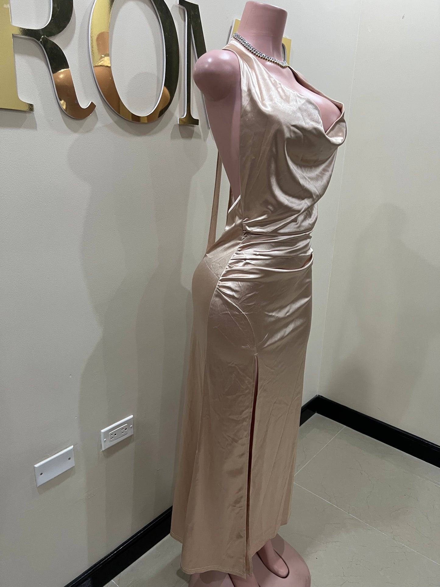 Sinatra Slay Satin Dress (Champagne)