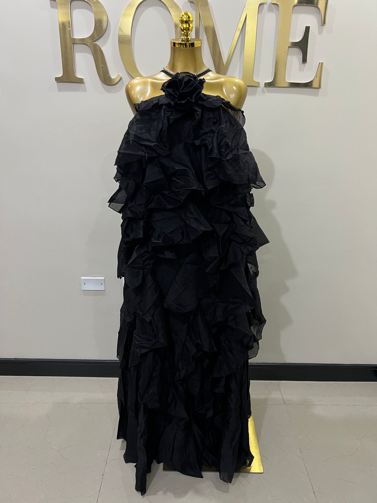 Rumi Chen Ruffle Long Dress (Black)