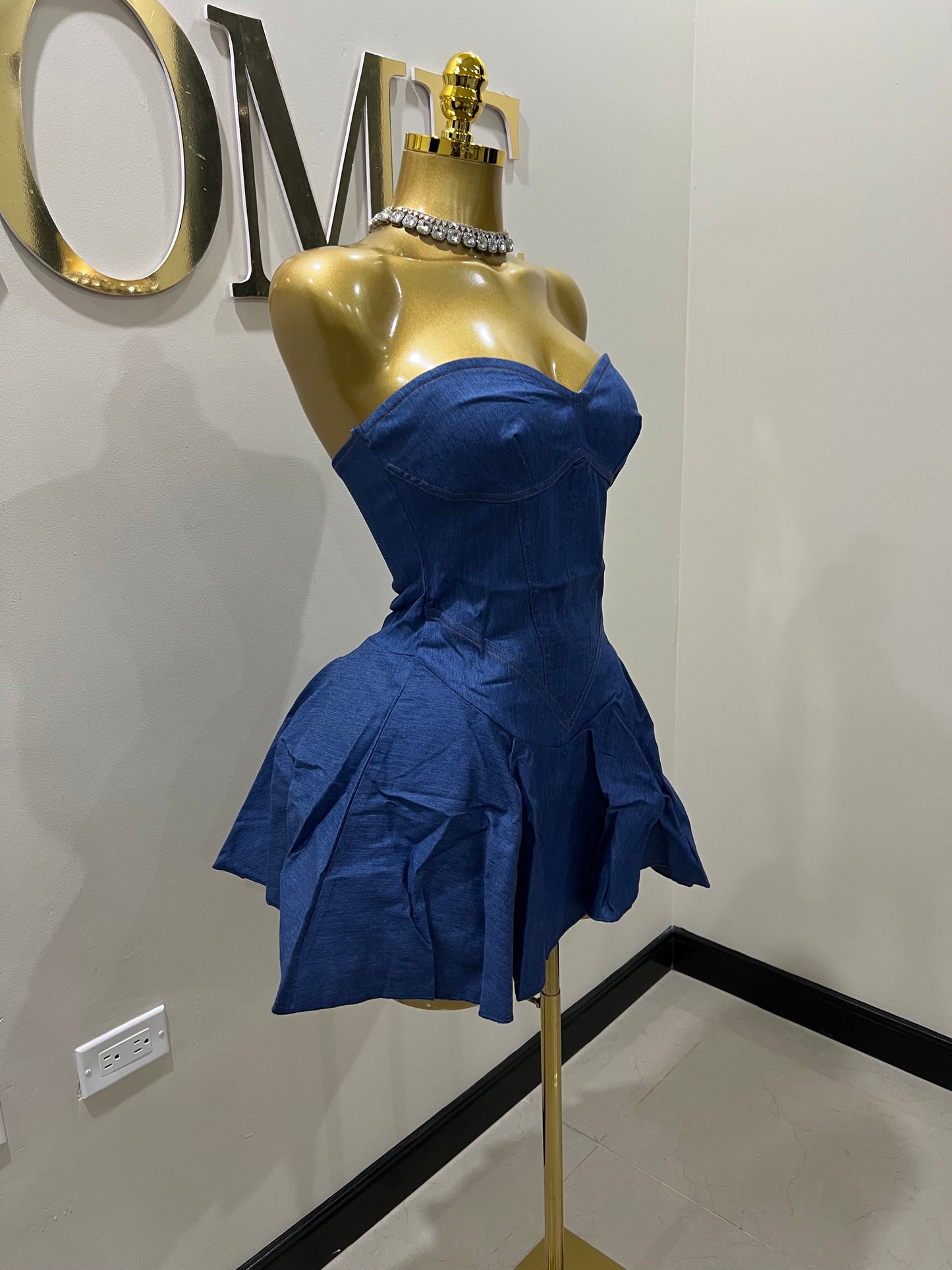 Denim Sweatheart Dress (Blue)