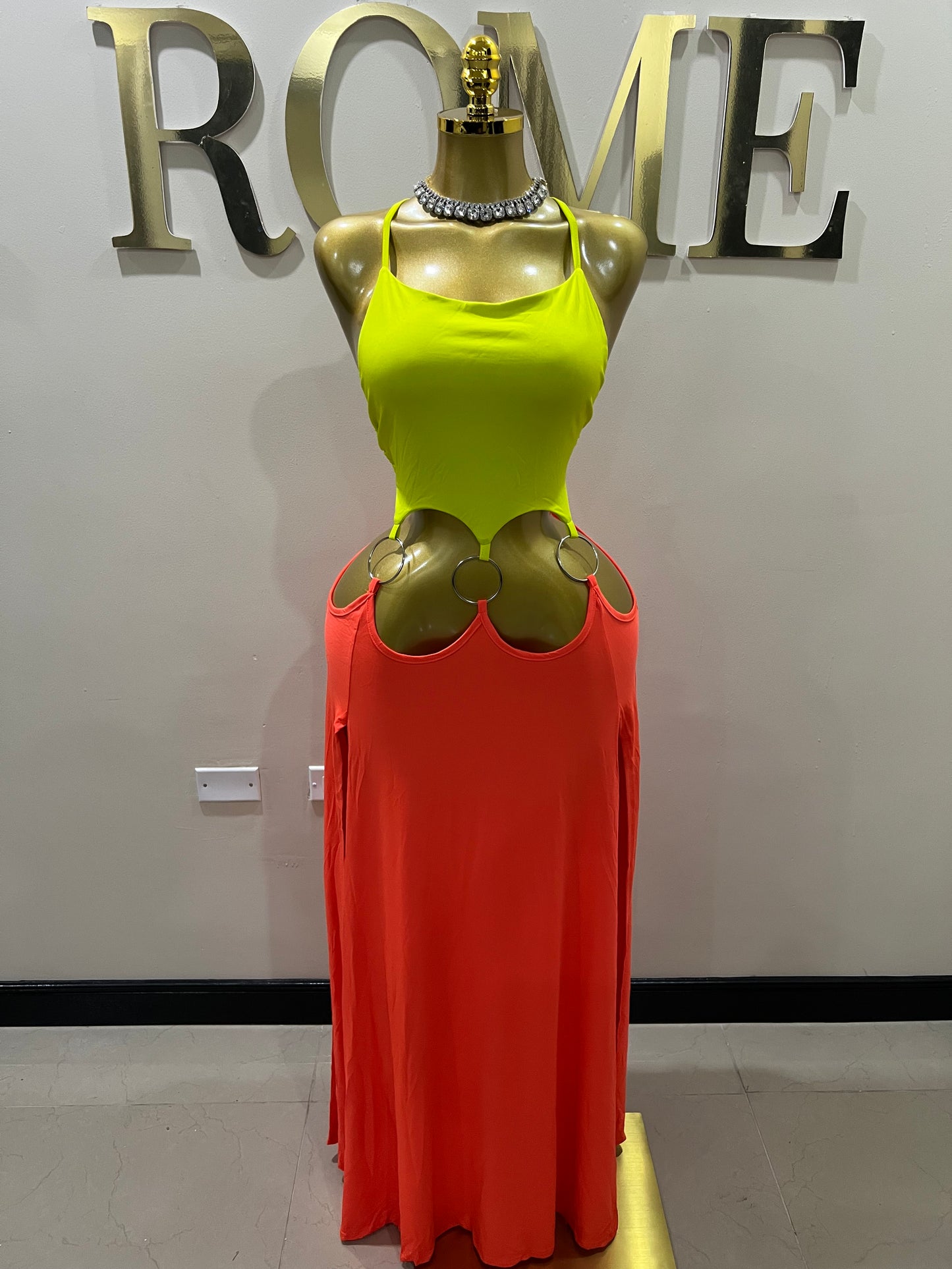 Risa Rings High Splits Dress (Orange)