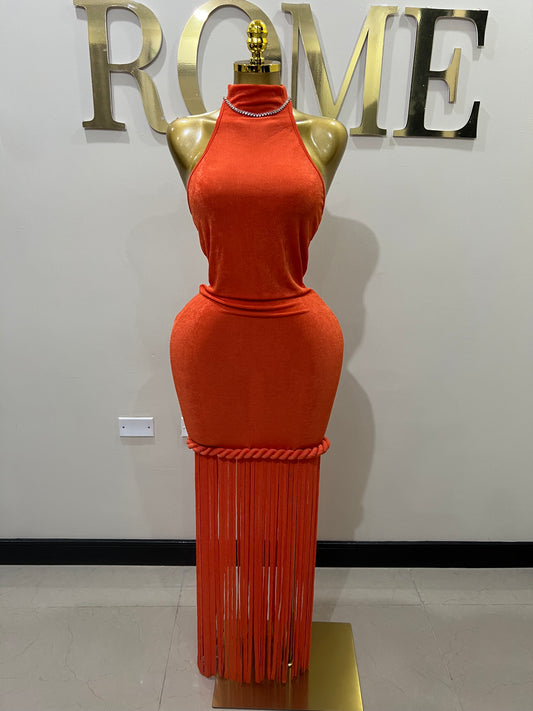 Alice Fringe Rope Dress (Orange)