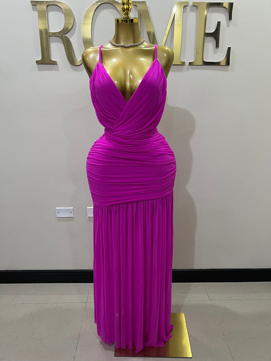 Michelle Celine Strap Dress (Bright Pink)