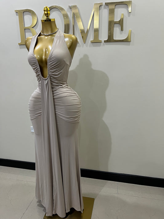 Chinelle Nara Halter Dress (Beige)