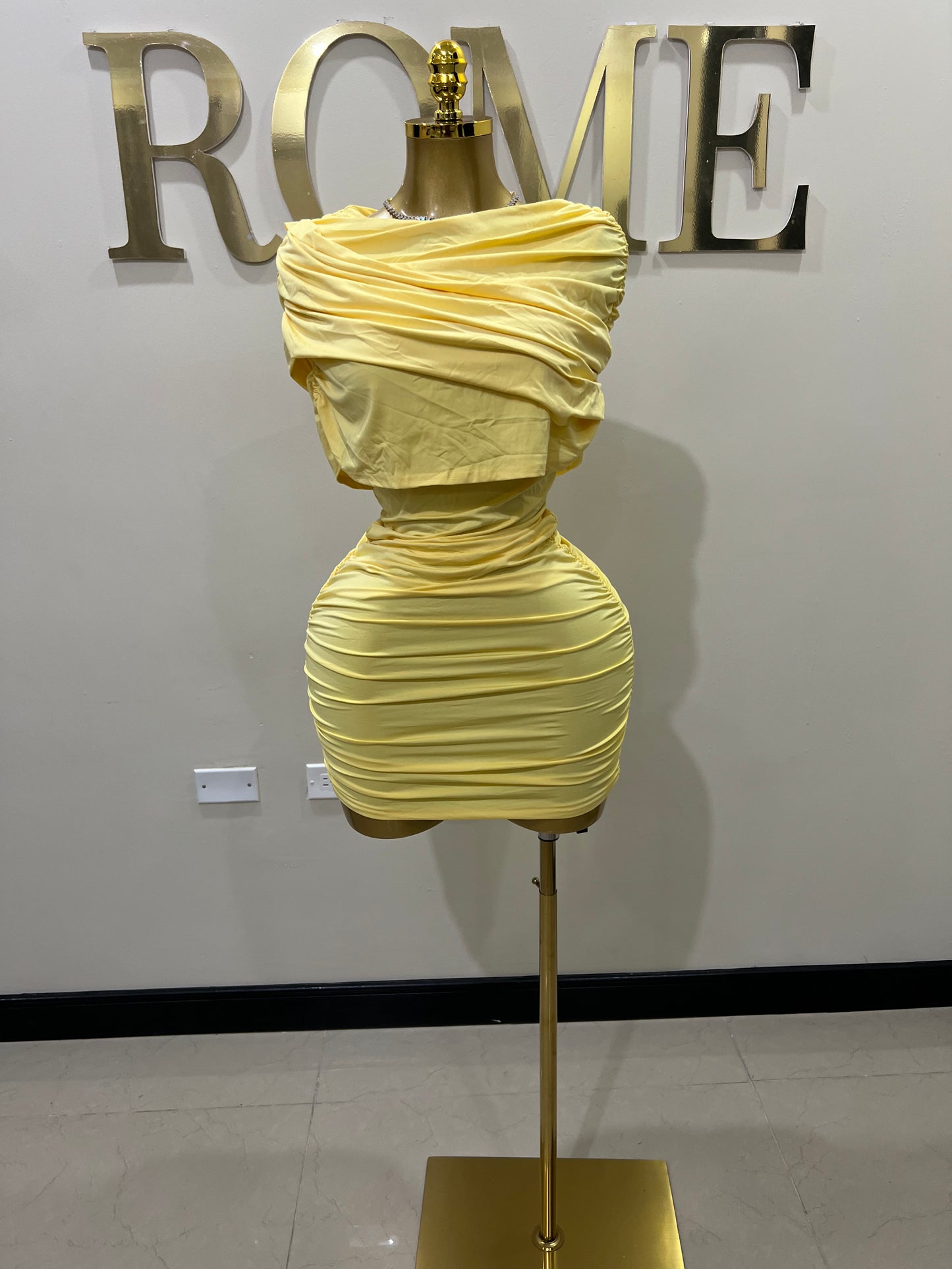 Samira Double Shoulders Dress (Yellow)