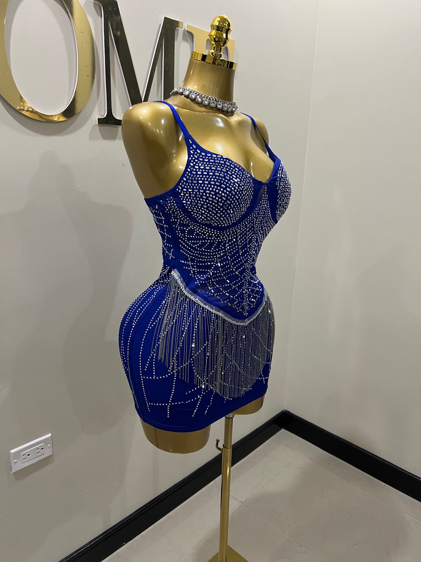 Gianna Fringe Crystal Dress (Blue)