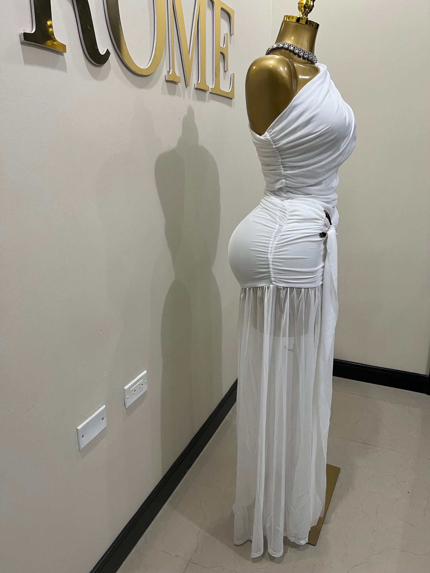 Nara Michelle Angle Mesh Split Dress (White)