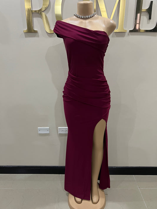 Kerry One Shoulder Dress (Deep Burgundy)