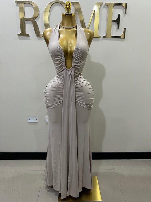 Chinelle Nara Halter Dress (Beige)