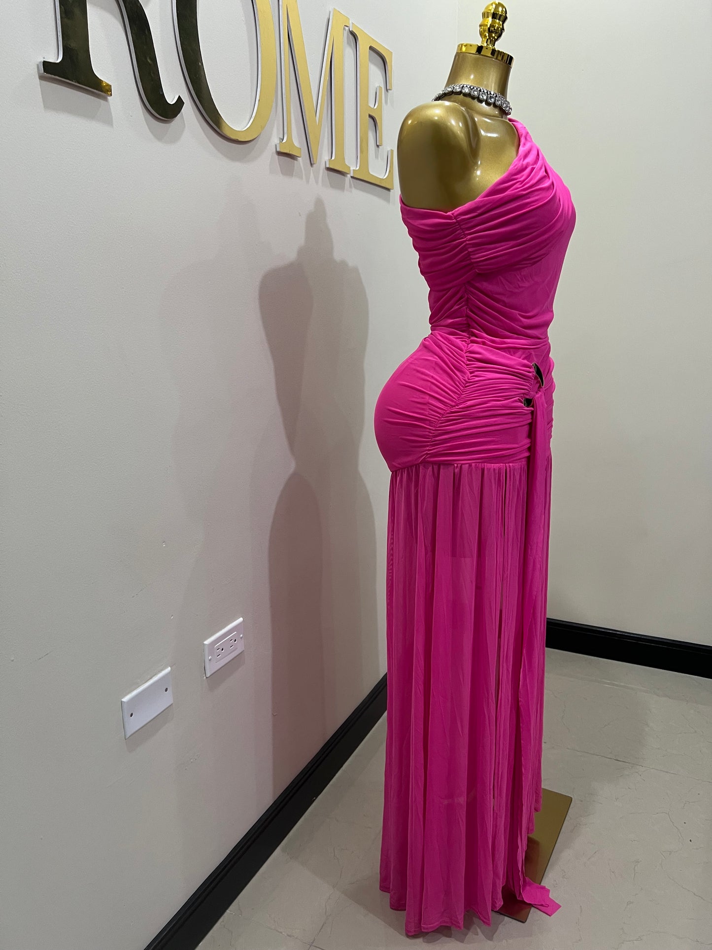 Nara Michelle Angle Mesh Split Dress (Pink)