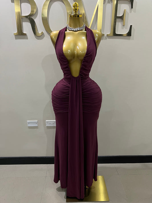 Chinelle Nara Halter Dress (Burgundy)