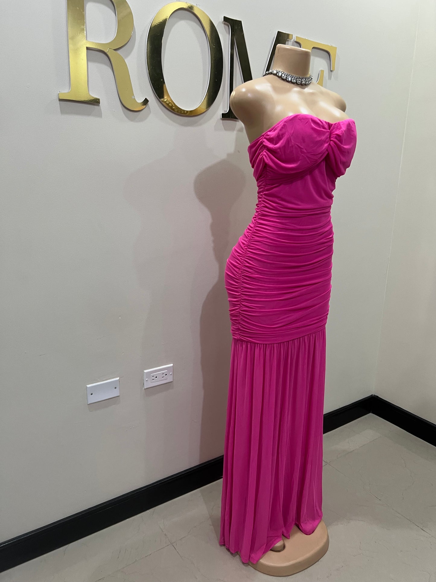 Sophie Off Shoulder Mesh Dress (Pink)