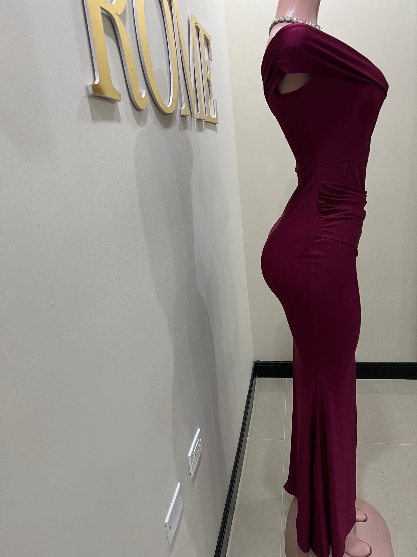 Kerry One Shoulder Dress (Deep Burgundy)