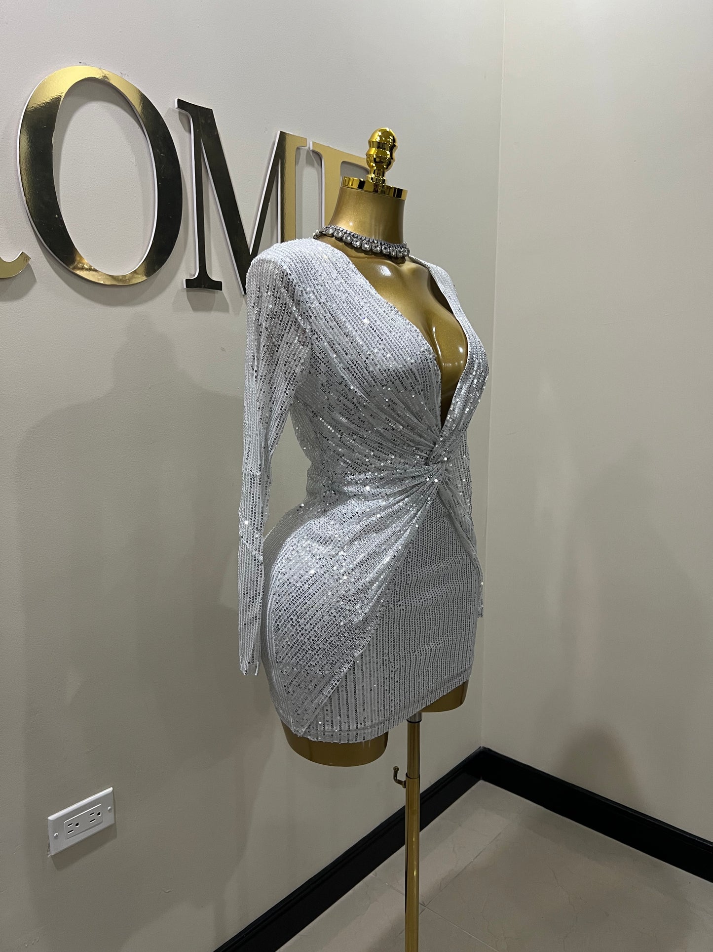 Rachel Sequin Dress (White)