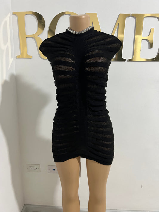 Jasmine Super Mini Crochet Dress (Black)