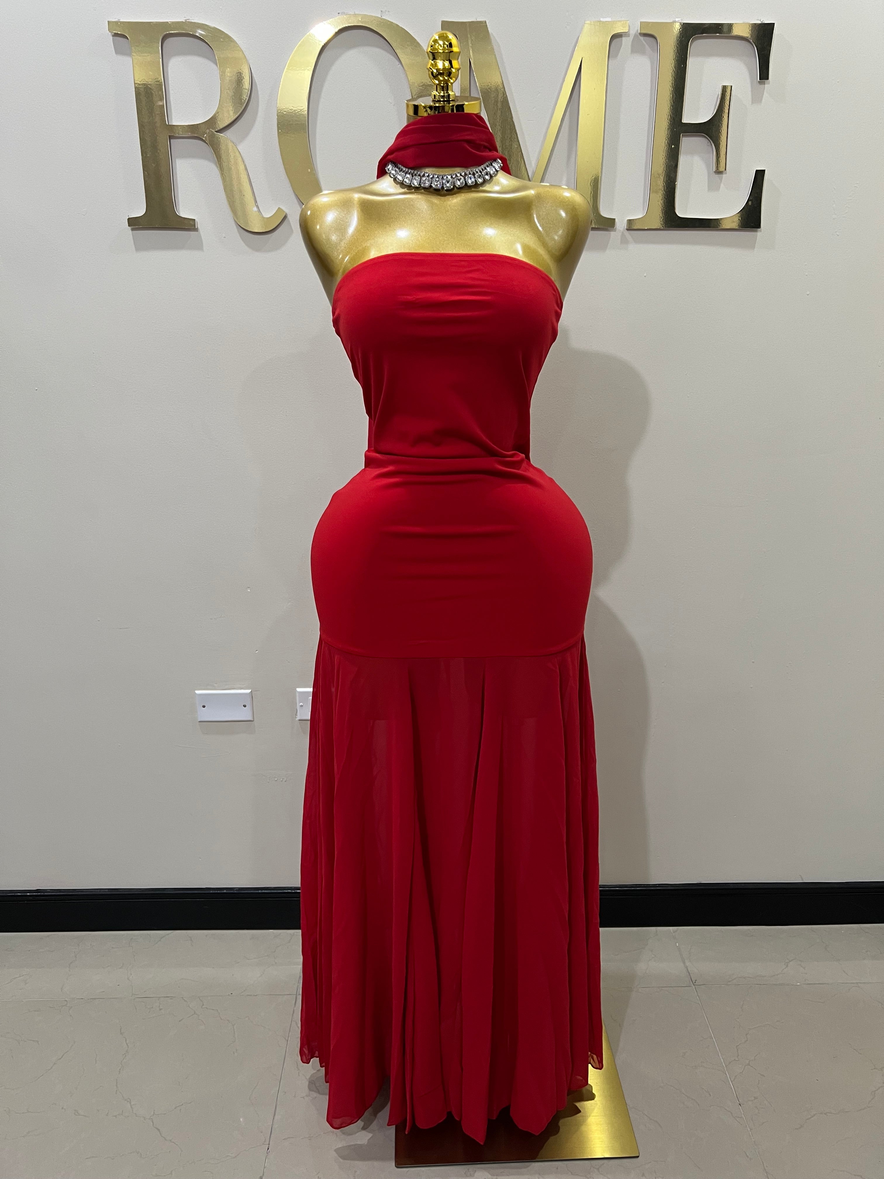 Ms. Shippen Scarf Dress (Red) – Rome Fashion House