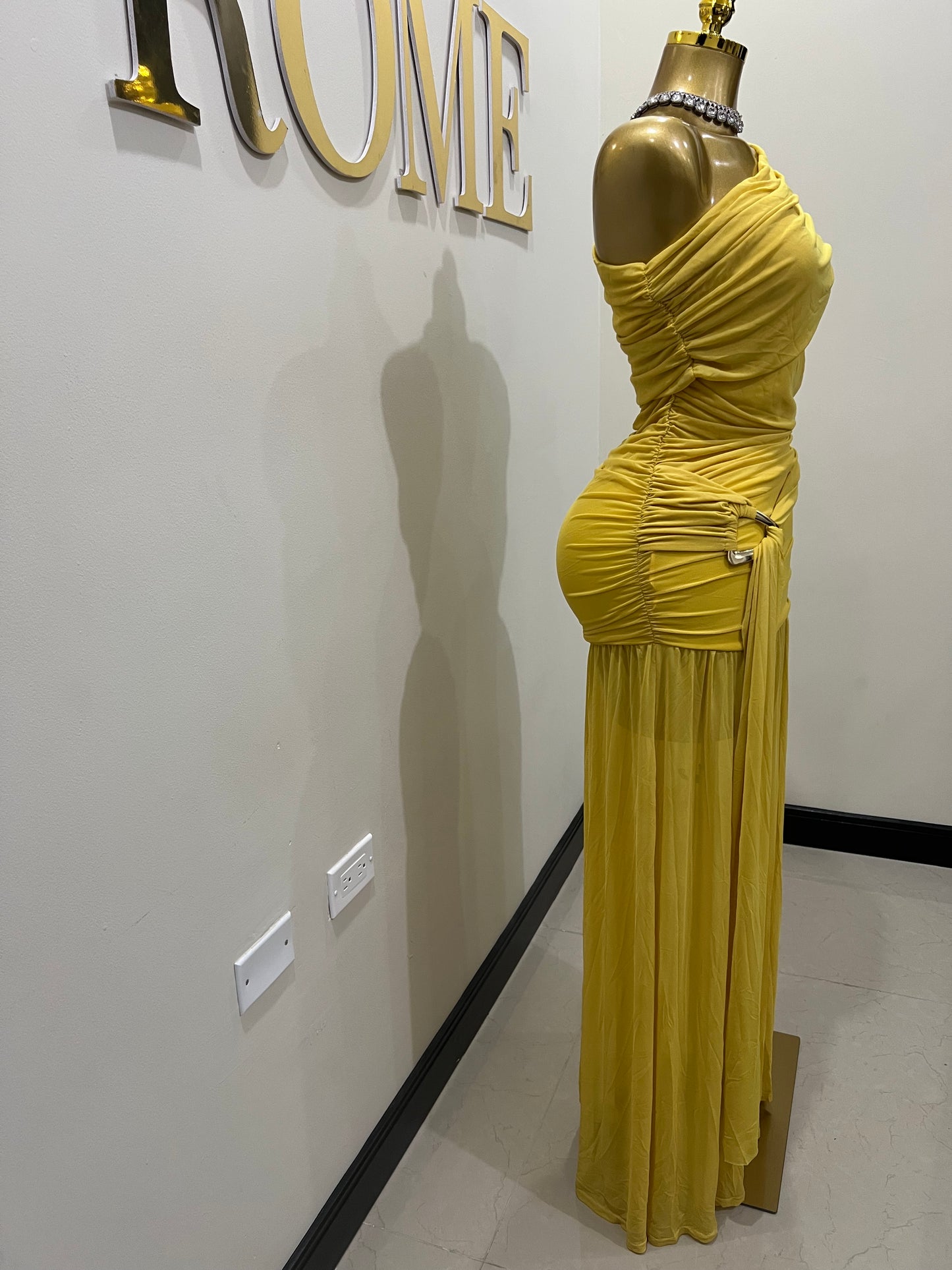 Nara Michelle Angle Mesh Split Dress (Yellow)