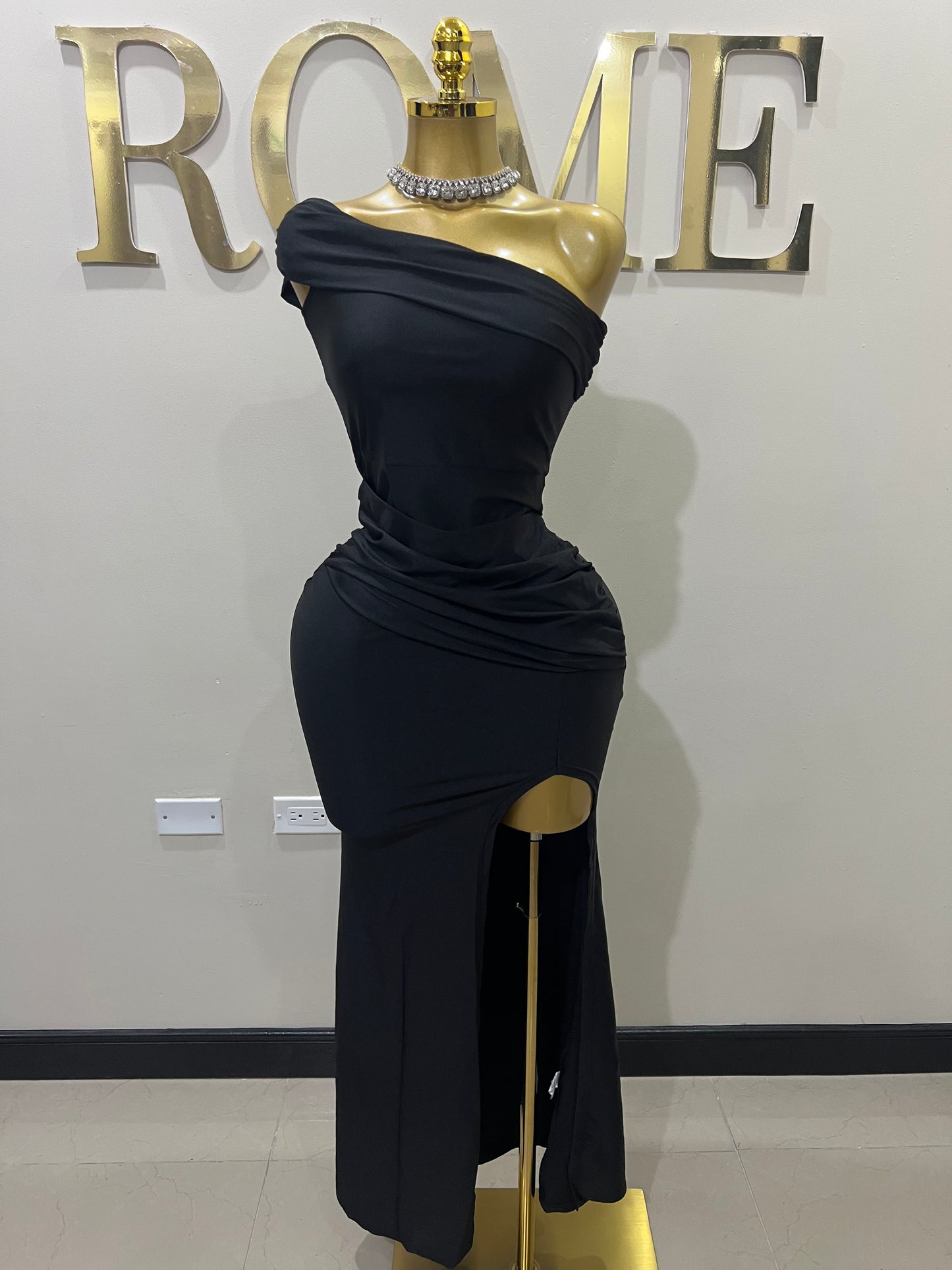 Kerry One Shoulder Dress (Black)
