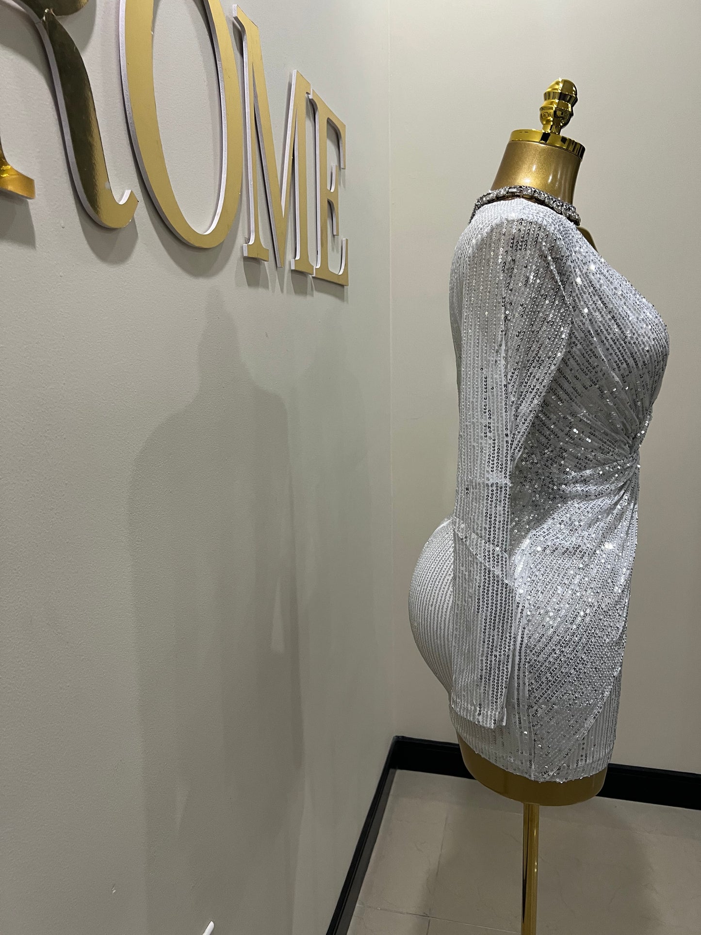 Rachel Sequin Dress (White)