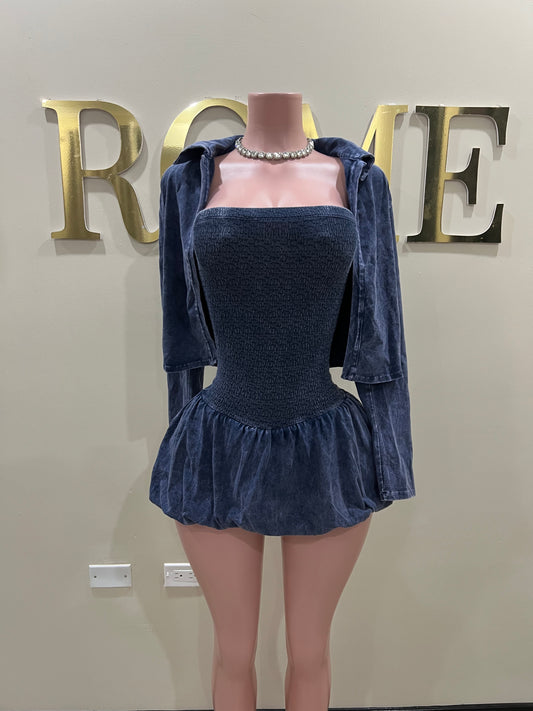 Jordyn Pumpkin Dress & Jacket Set (Blue)