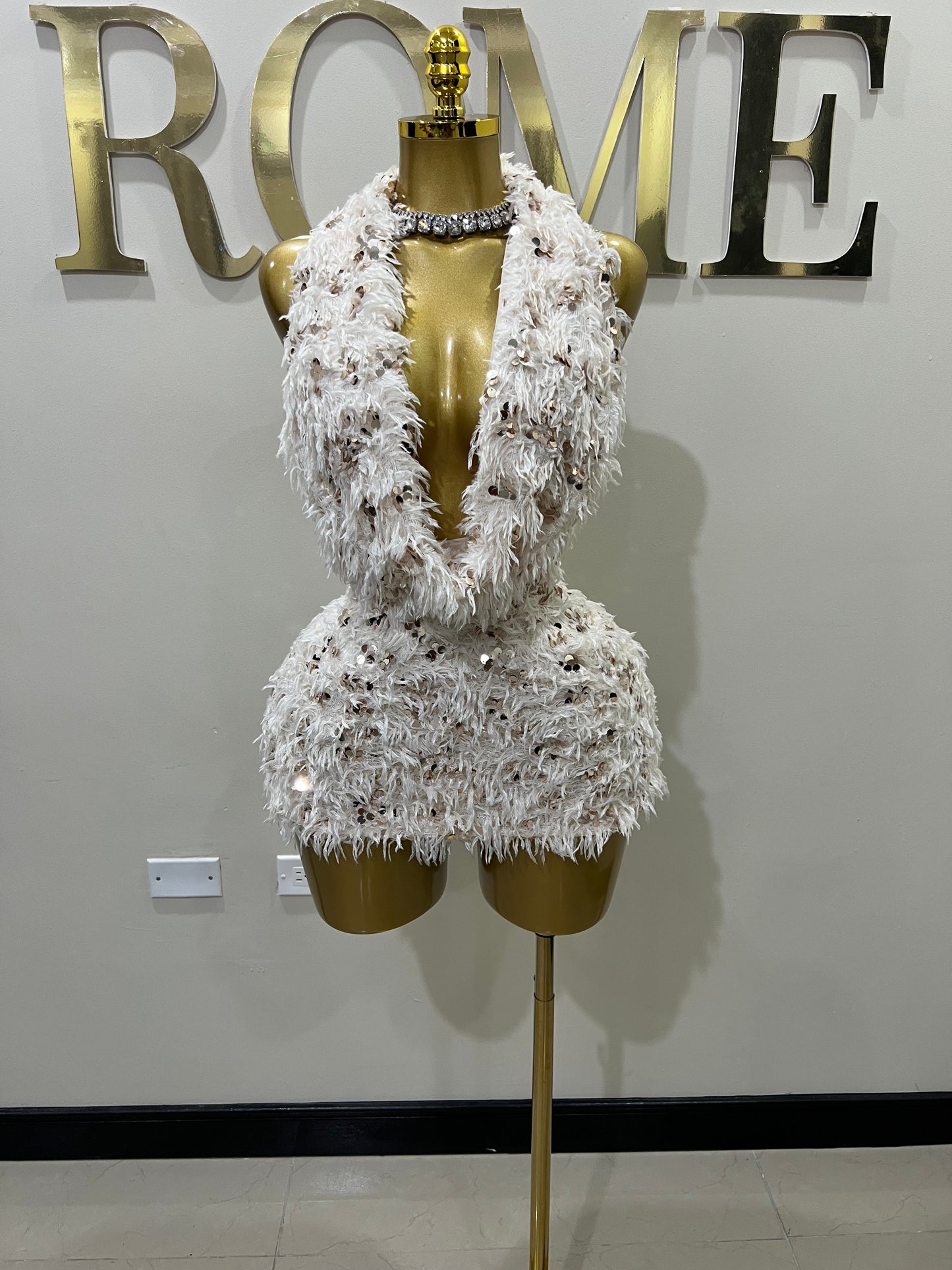 Cassie Fur Dress (Beige)