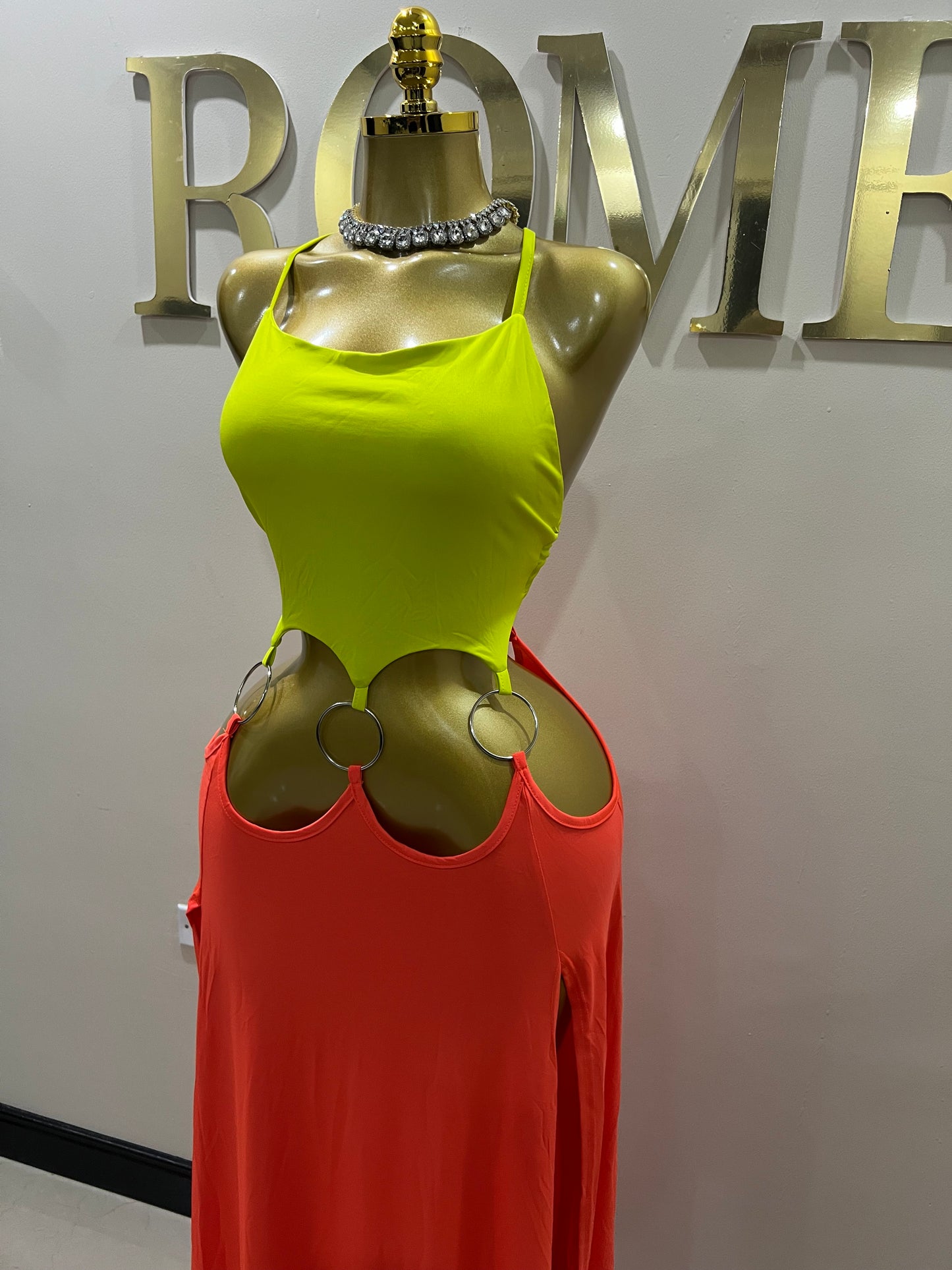 Risa Rings High Splits Dress (Orange)