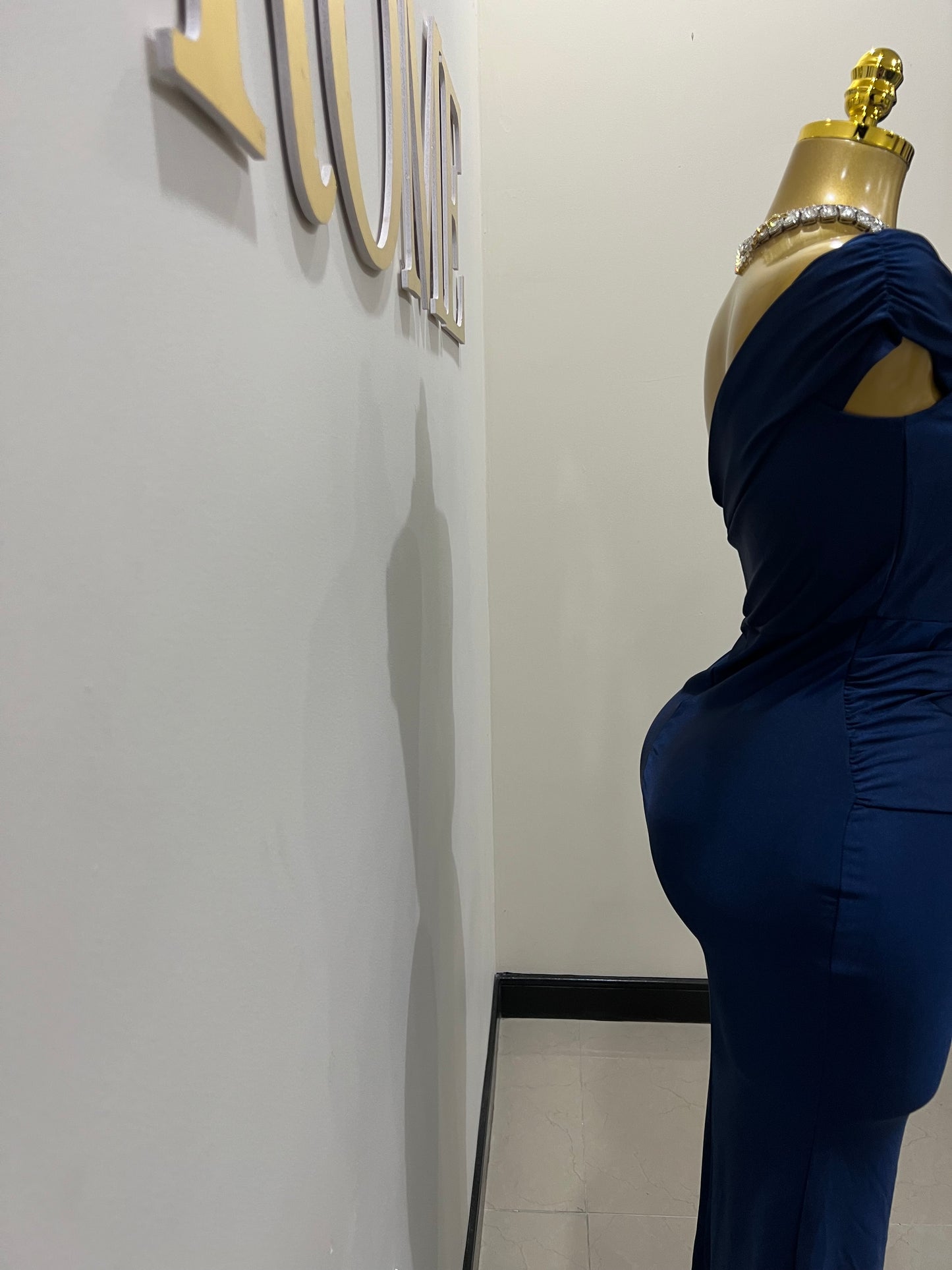 Kerry One Shoulder Dress (Dark Blue)