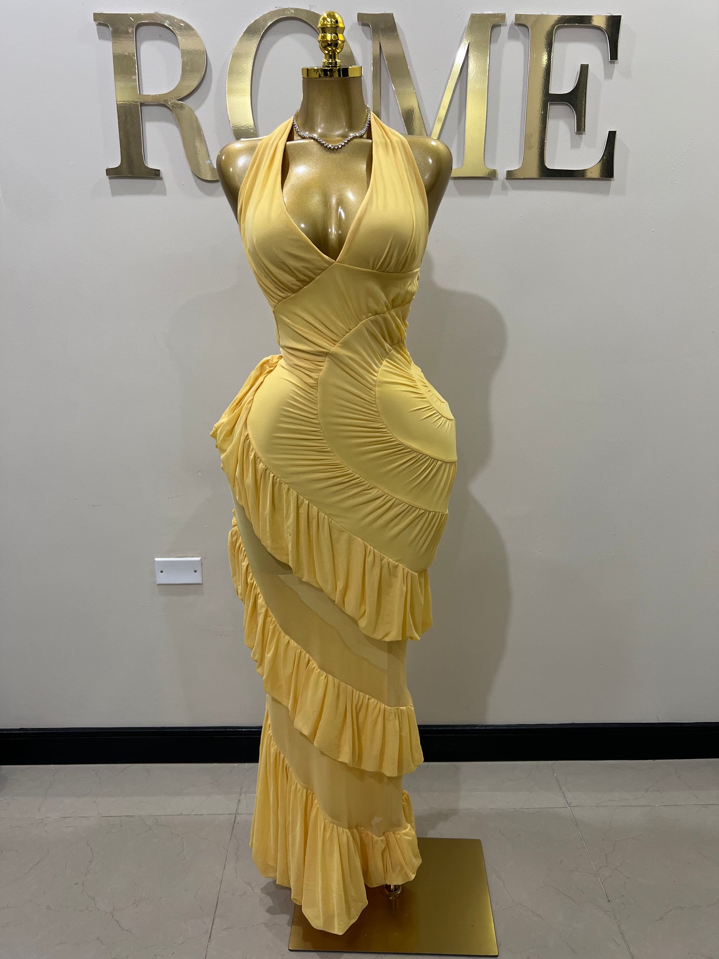 Courtili Ruffle Mesh Dress (Yellow)