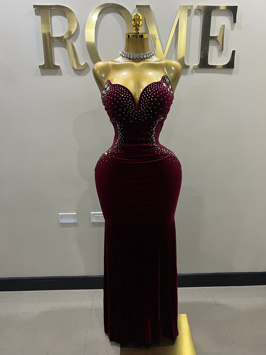 Chloe Colourful Crystal  Dress (Burgundy)