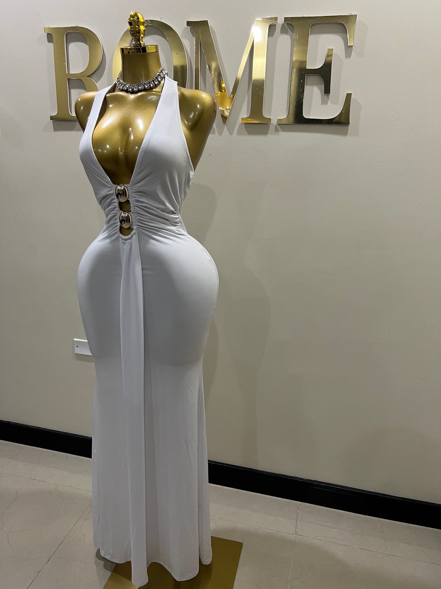 Chinelle Nara Halter Button Dress (White)