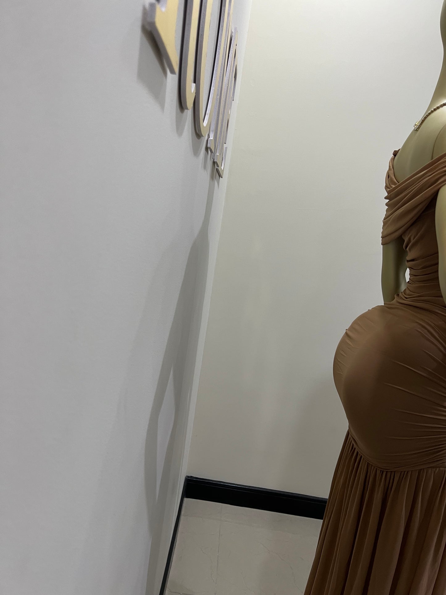 Nara Michelle Angle Mesh Split Dress (Brown)