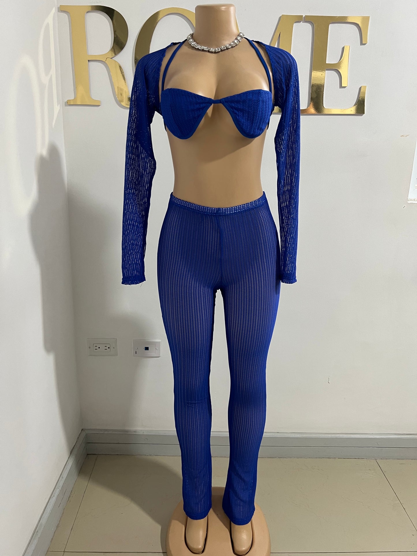 Kim Mesh Tights 3 Pcs Set (Blue)