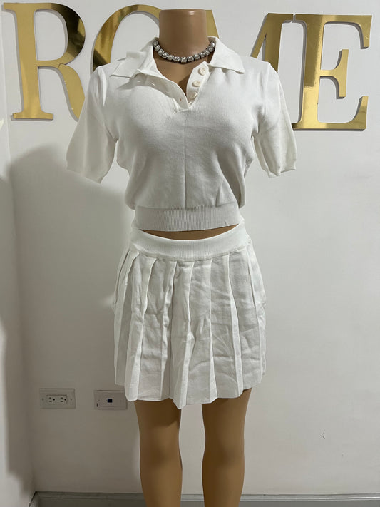 Hampton Pleated Skirt Set (White)