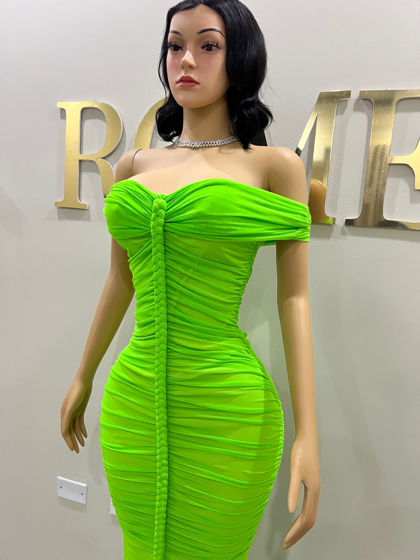 Sophie Off Shoulder Braided Dress (Green)